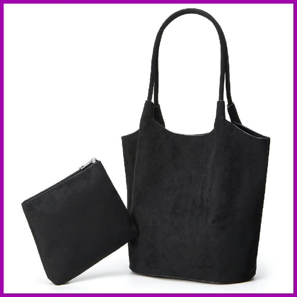 Large Faux Suede Shoulder Bucket Tote Purse with Magnetic Closure